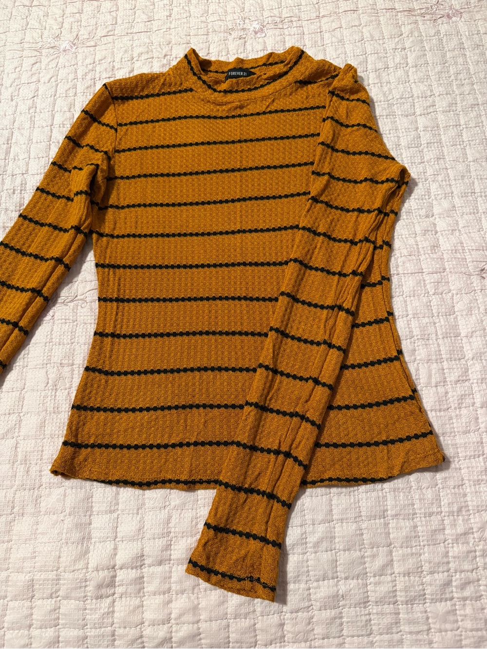 Forever 21 Mustard and Black Striped Mock Neck Sweater